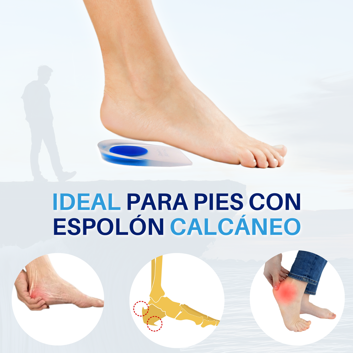 Kit Talonera de Gel para Espolón Calcáneo Punto Azul Talla Grande (2 Pares)