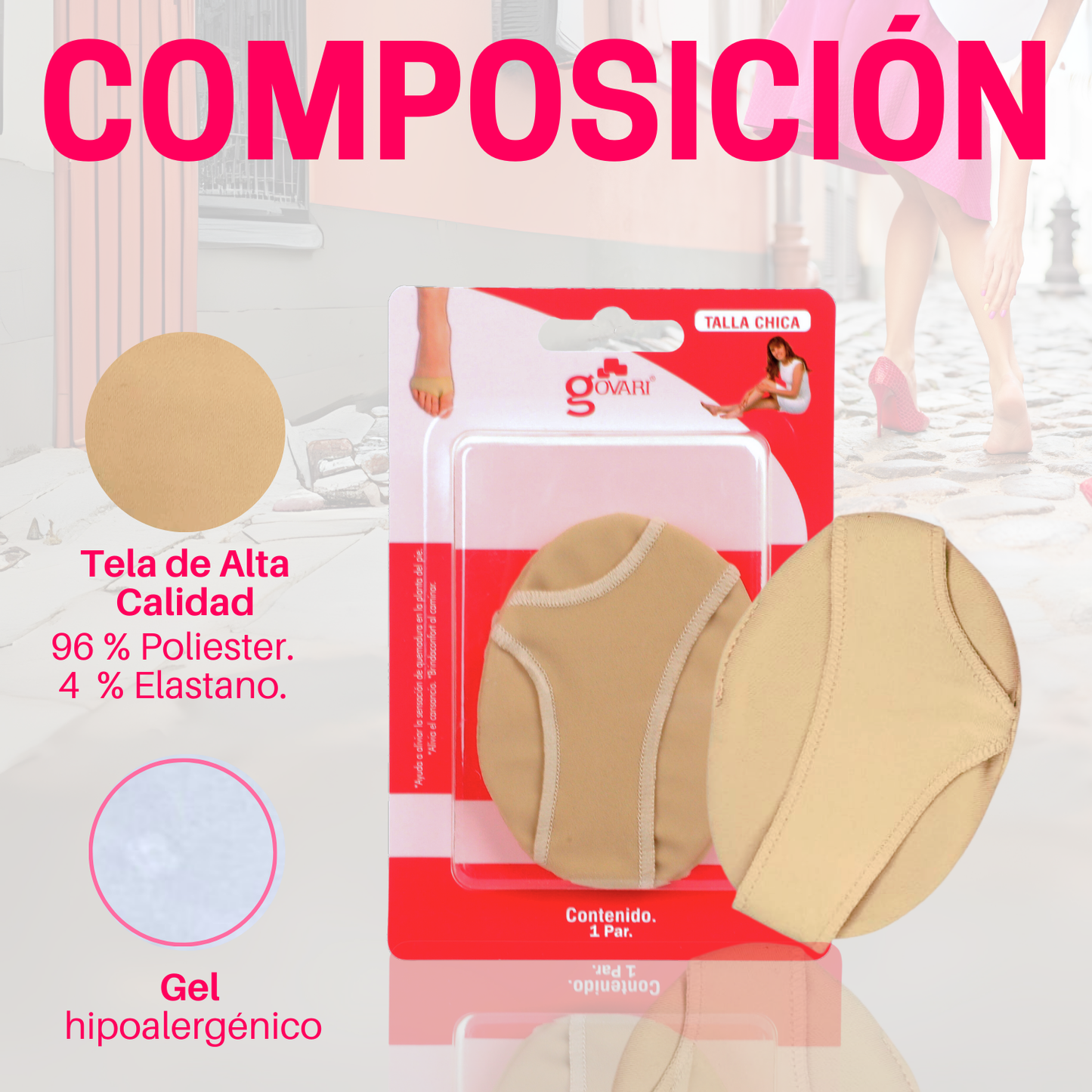 Kit Almohadilla Metatarsal de Tela con Botón de Gel Talla Chica (2 pares)