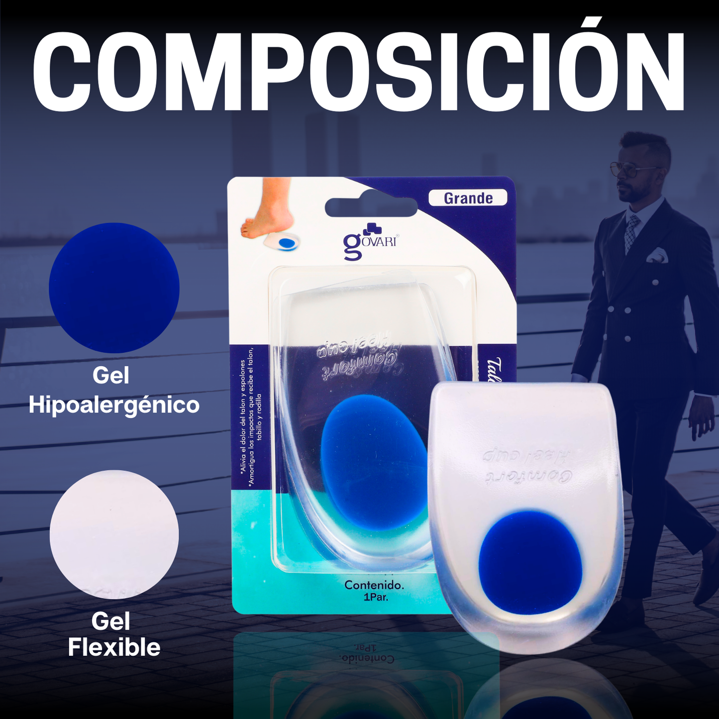 Kit Talonera de Gel para Espolón Calcáneo Punto Azul Talla Grande (2 Pares)